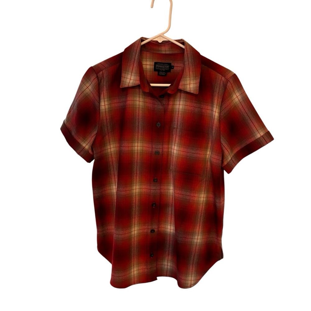 Pendleton Women’s Red Plaid Multicolor Short Sleeve Button Down Shirt Sz M